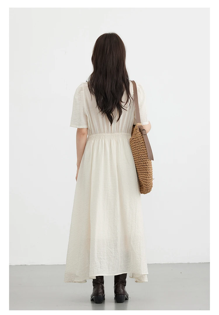 CHIC VEN Women Dresses French Style Vintage V-neck Puff Sleeve Long Dress Solid Black Loose Female Clothing Summer New 2023