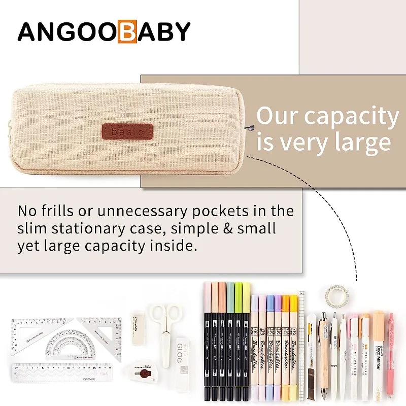 Canvas Pencil Case Student Pouch Coin Cosmetic Bag Office Stationery Organizer For Teen Girl Boy School Supplies