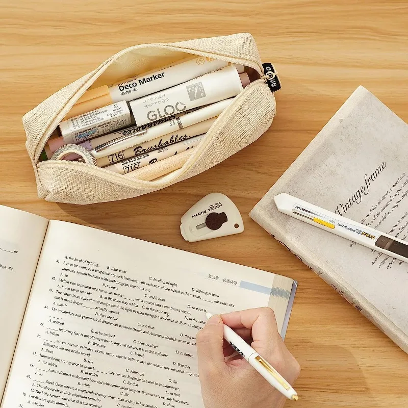 Canvas Pencil Case Student Pouch Coin Cosmetic Bag Office Stationery Organizer For Teen Girl Boy School Supplies