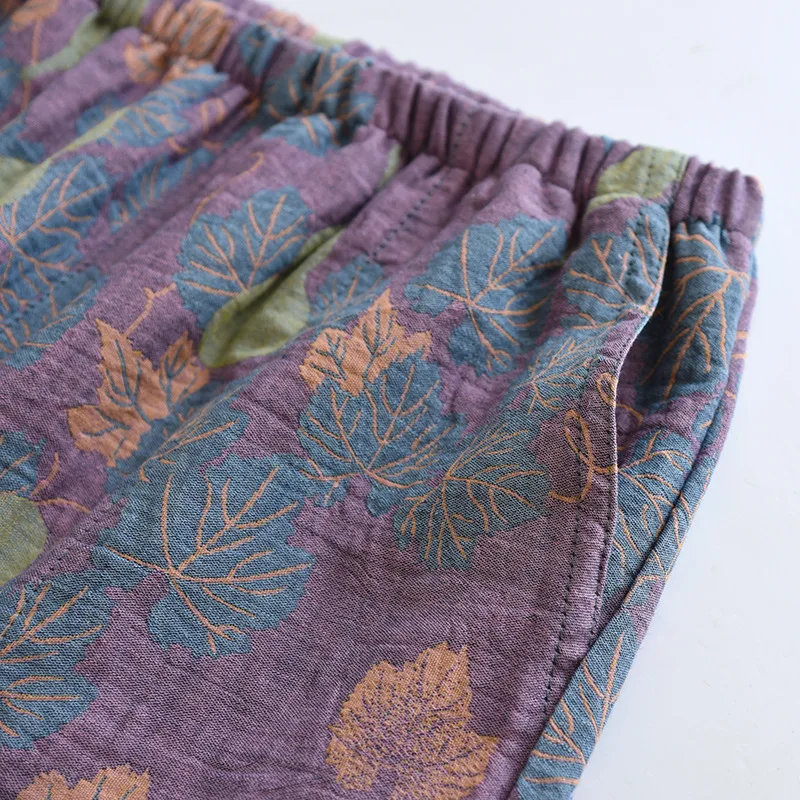 2026 Japanese Summer New Women's Shorts 100% Cotton Vintage Yarn Weaving Printed Sleepwear Thin Loose Pocket Shorts Home Pants
