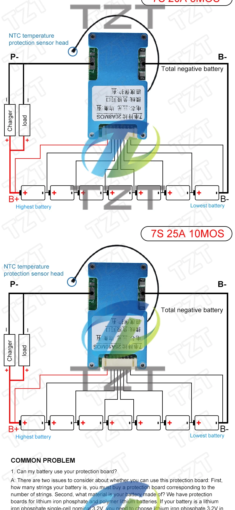 BMS 7S 24V 15A 20A 25A Li-ion Lmo Ternary Lithium 18650 Battery Charger Protection Board Balance And NTC Temperature Protect