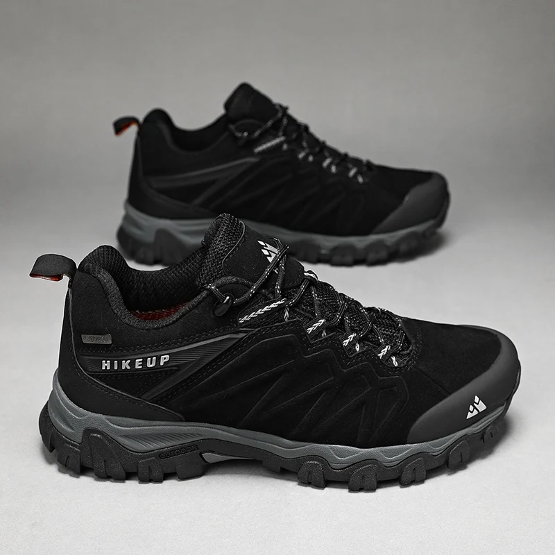 HIKEUP High Quality Leather Hiking Shoes Durable Outdoor Sport Men Trekking Leather Shoes Lace-Up Climbing Hunting Sneakers