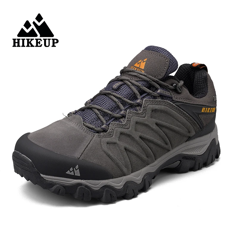 HIKEUP High Quality Leather Hiking Shoes Durable Outdoor Sport Men Trekking Leather Shoes Lace-Up Climbing Hunting Sneakers