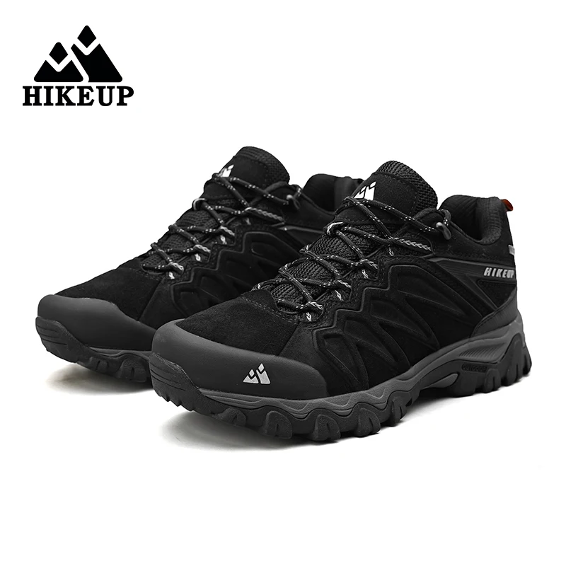 HIKEUP High Quality Leather Hiking Shoes Durable Outdoor Sport Men Trekking Leather Shoes Lace-Up Climbing Hunting Sneakers