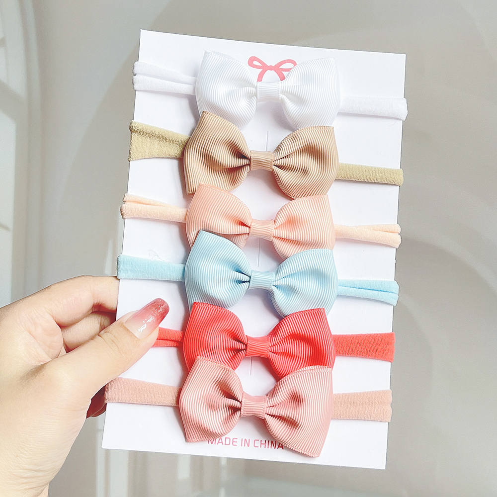 4/5/6Pcs/Set Solid Color Kids Headwear Elastic Hair Bands for Baby Cute Ribbon Bowknot Headband Infant Girls Hair Accessories