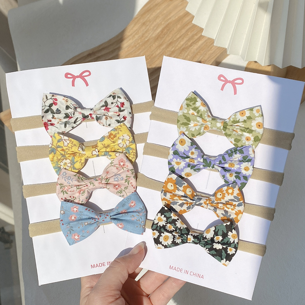 4/5/6Pcs/Set Solid Color Kids Headwear Elastic Hair Bands for Baby Cute Ribbon Bowknot Headband Infant Girls Hair Accessories