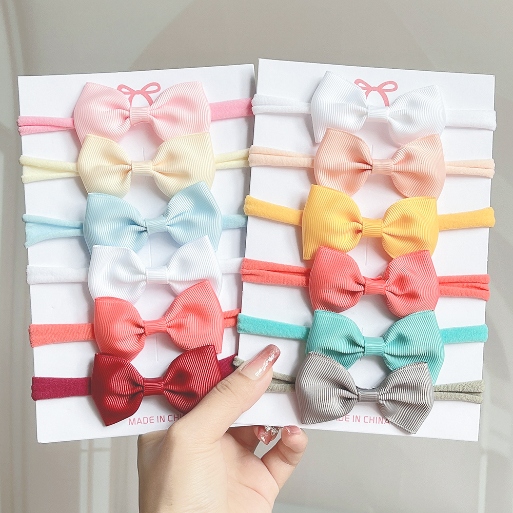 4/5/6Pcs/Set Solid Color Kids Headwear Elastic Hair Bands for Baby Cute Ribbon Bowknot Headband Infant Girls Hair Accessories