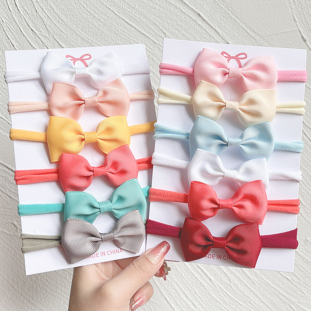 4/5/6Pcs/Set Solid Color Kids Headwear Elastic Hair Bands for Baby Cute Ribbon Bowknot Headband Infant Girls Hair Accessories
