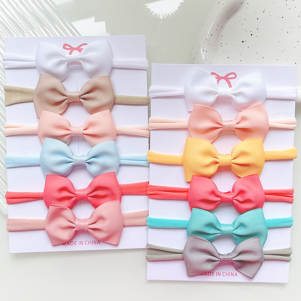 4/5/6Pcs/Set Solid Color Kids Headwear Elastic Hair Bands for Baby Cute Ribbon Bowknot Headband Infant Girls Hair Accessories