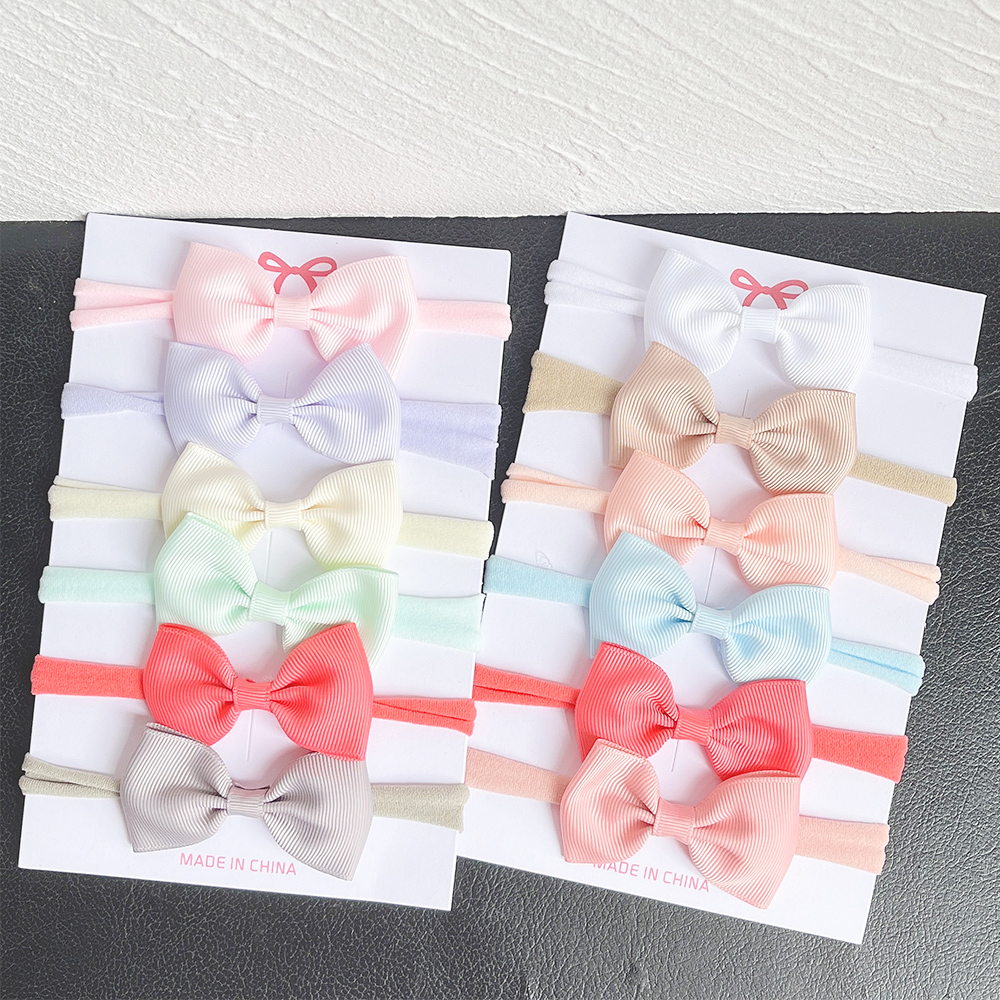 4/5/6Pcs/Set Solid Color Kids Headwear Elastic Hair Bands for Baby Cute Ribbon Bowknot Headband Infant Girls Hair Accessories