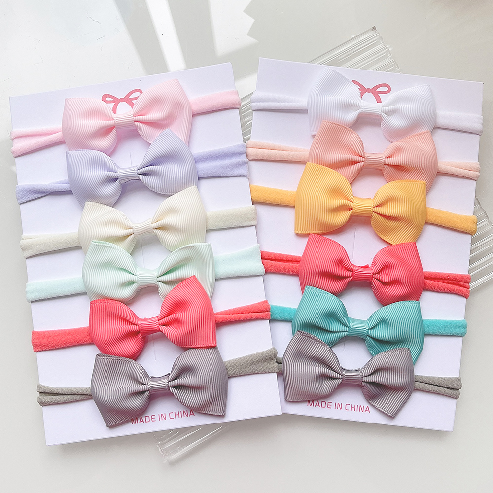 4/5/6Pcs/Set Solid Color Kids Headwear Elastic Hair Bands for Baby Cute Ribbon Bowknot Headband Infant Girls Hair Accessories