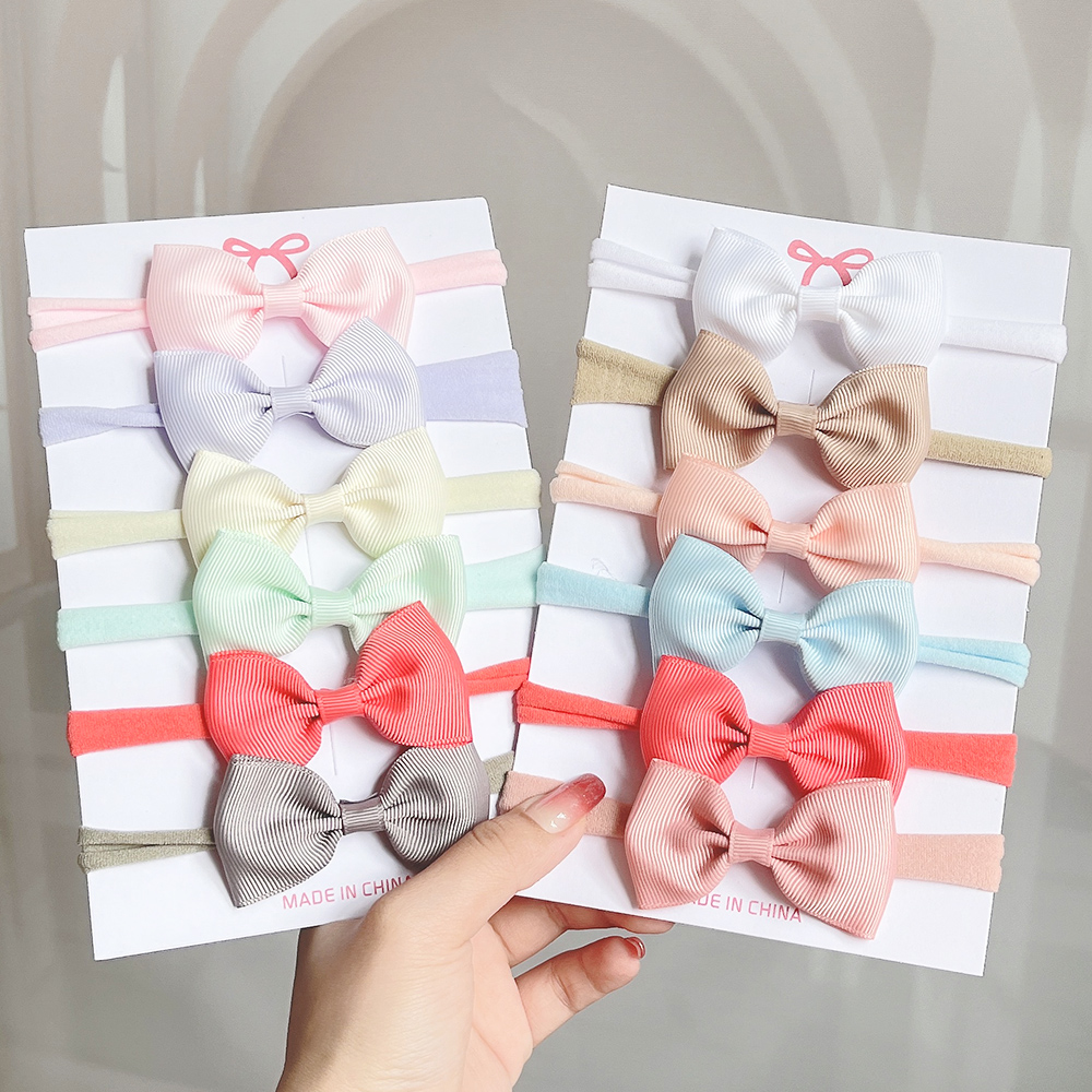 4/5/6Pcs/Set Solid Color Kids Headwear Elastic Hair Bands for Baby Cute Ribbon Bowknot Headband Infant Girls Hair Accessories