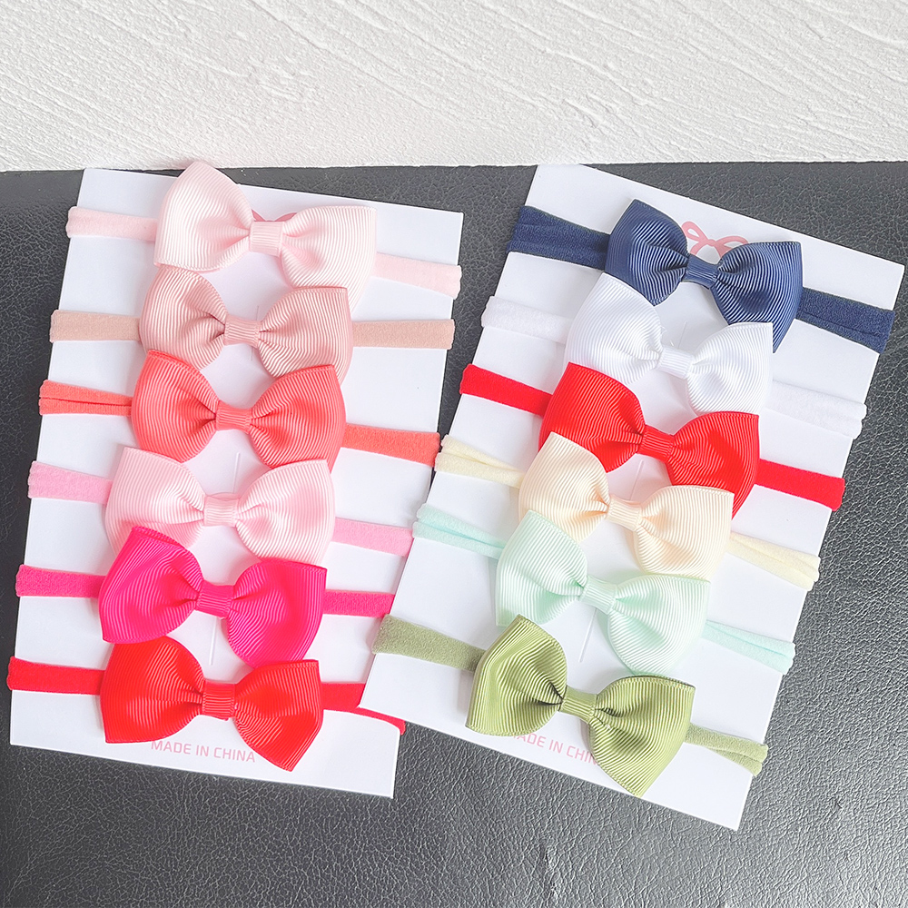4/5/6Pcs/Set Solid Color Kids Headwear Elastic Hair Bands for Baby Cute Ribbon Bowknot Headband Infant Girls Hair Accessories