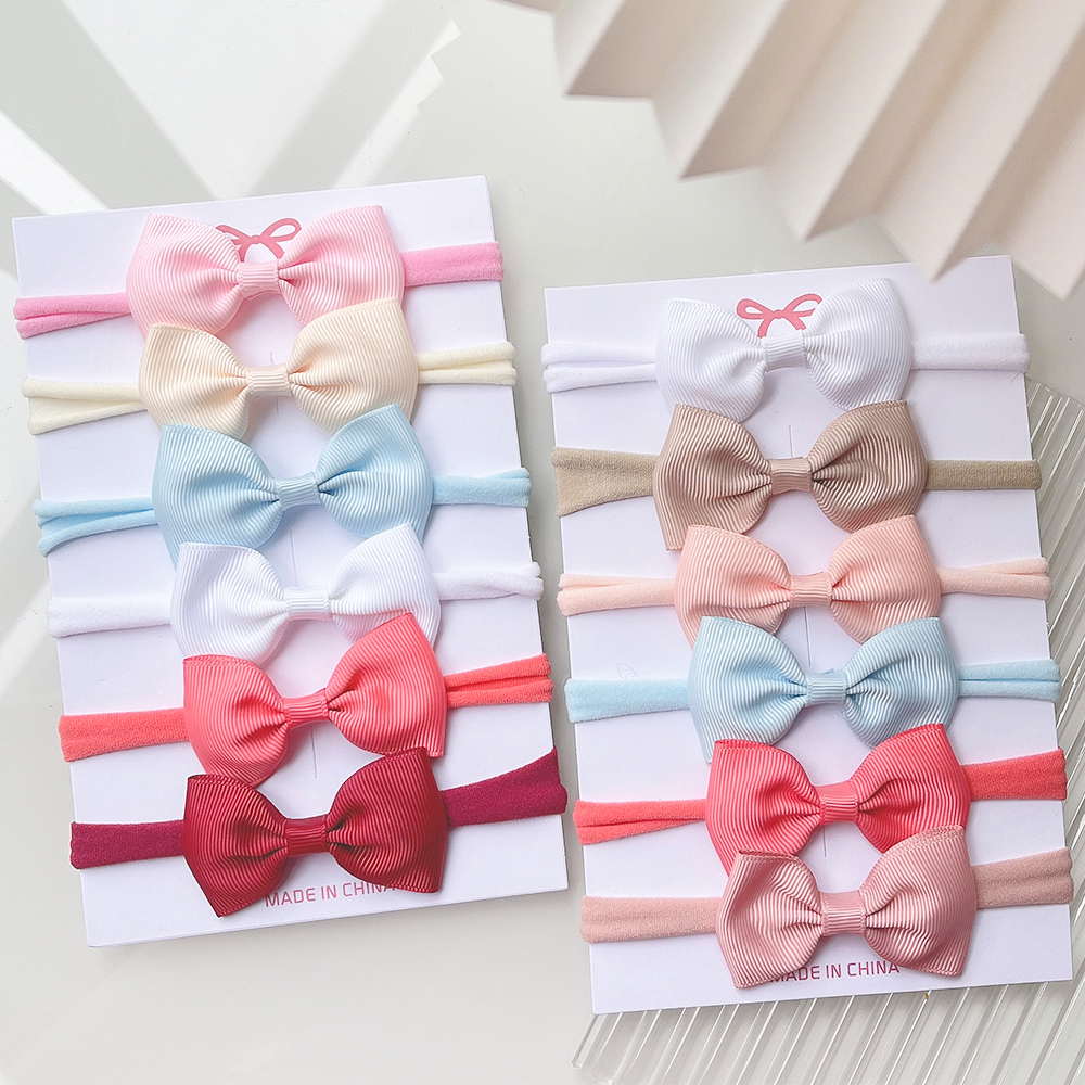 4/5/6Pcs/Set Solid Color Kids Headwear Elastic Hair Bands for Baby Cute Ribbon Bowknot Headband Infant Girls Hair Accessories