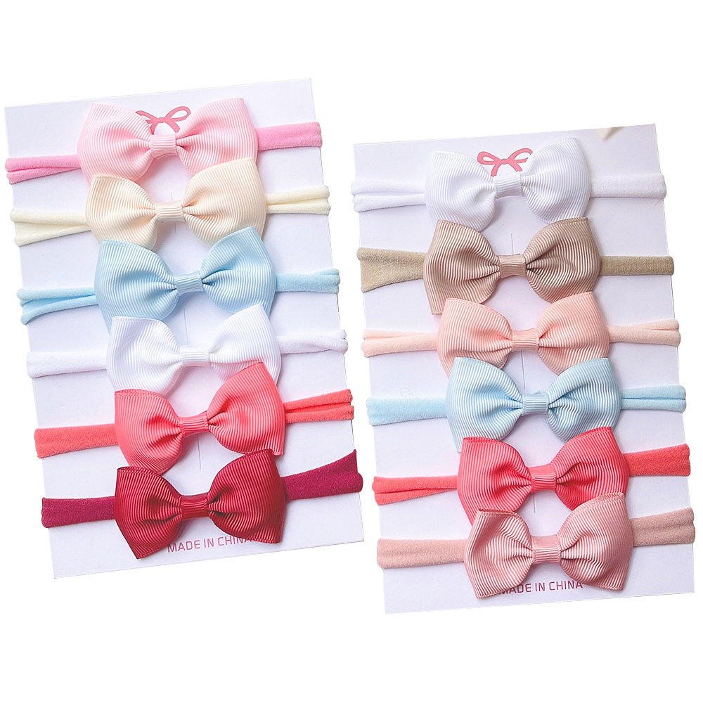 4/5/6Pcs/Set Solid Color Kids Headwear Elastic Hair Bands for Baby Cute Ribbon Bowknot Headband Infant Girls Hair Accessories