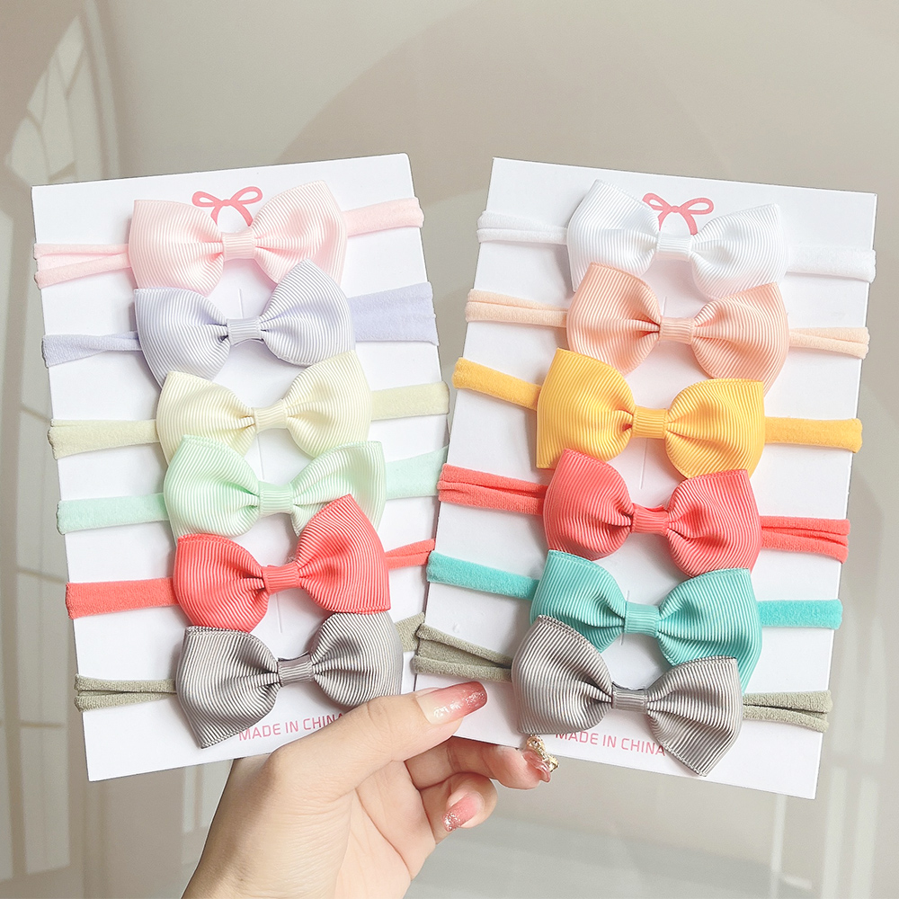 4/5/6Pcs/Set Solid Color Kids Headwear Elastic Hair Bands for Baby Cute Ribbon Bowknot Headband Infant Girls Hair Accessories