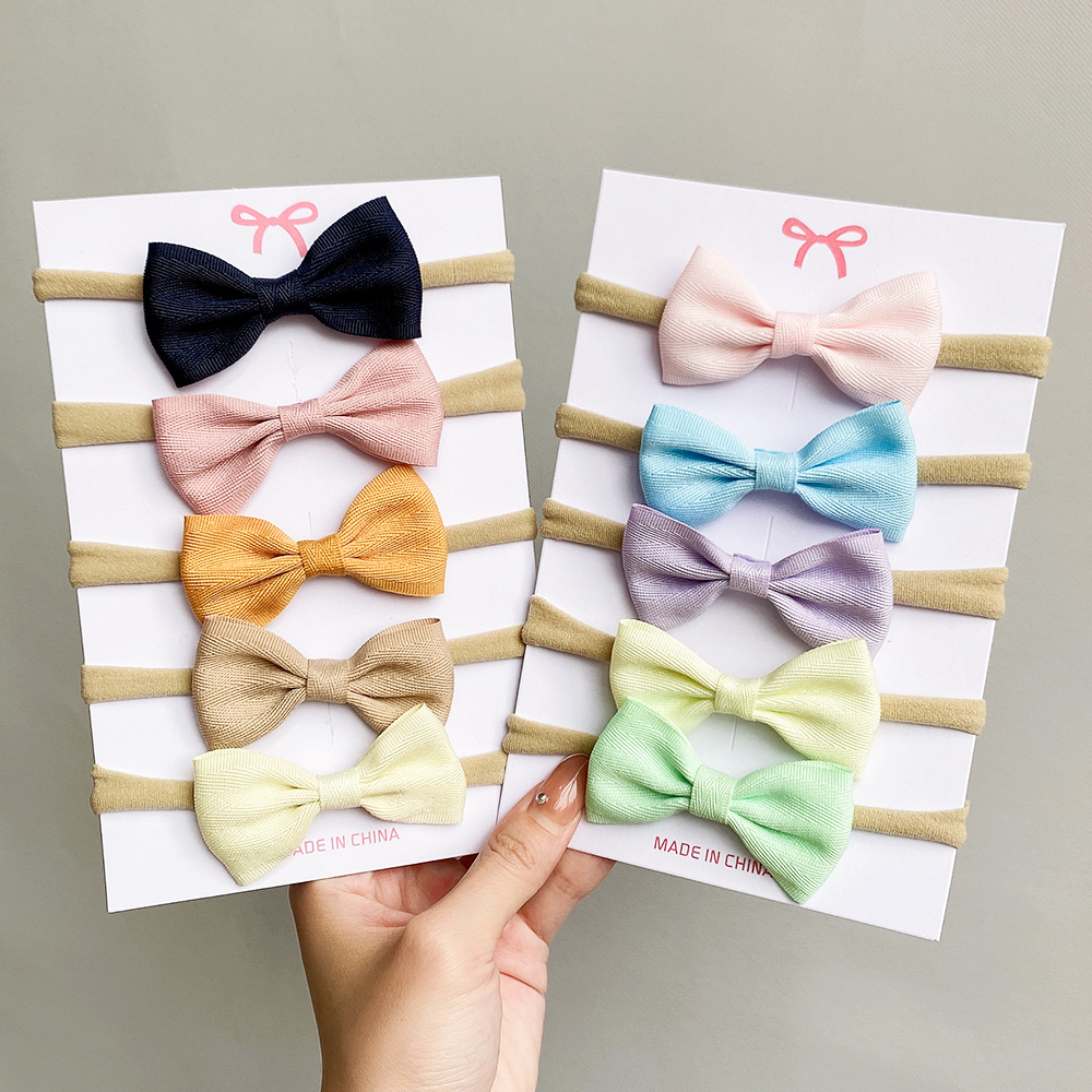 4/5/6Pcs/Set Solid Color Kids Headwear Elastic Hair Bands for Baby Cute Ribbon Bowknot Headband Infant Girls Hair Accessories
