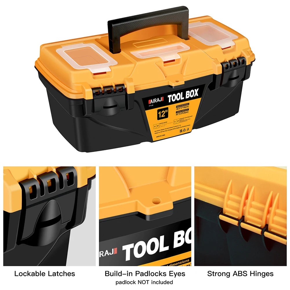 AIRAJ 15/12 Inch Hardware Tools Box, Plastic Thick Combination Suitcase Electrician Carpenter Electric Drill Storage Box
