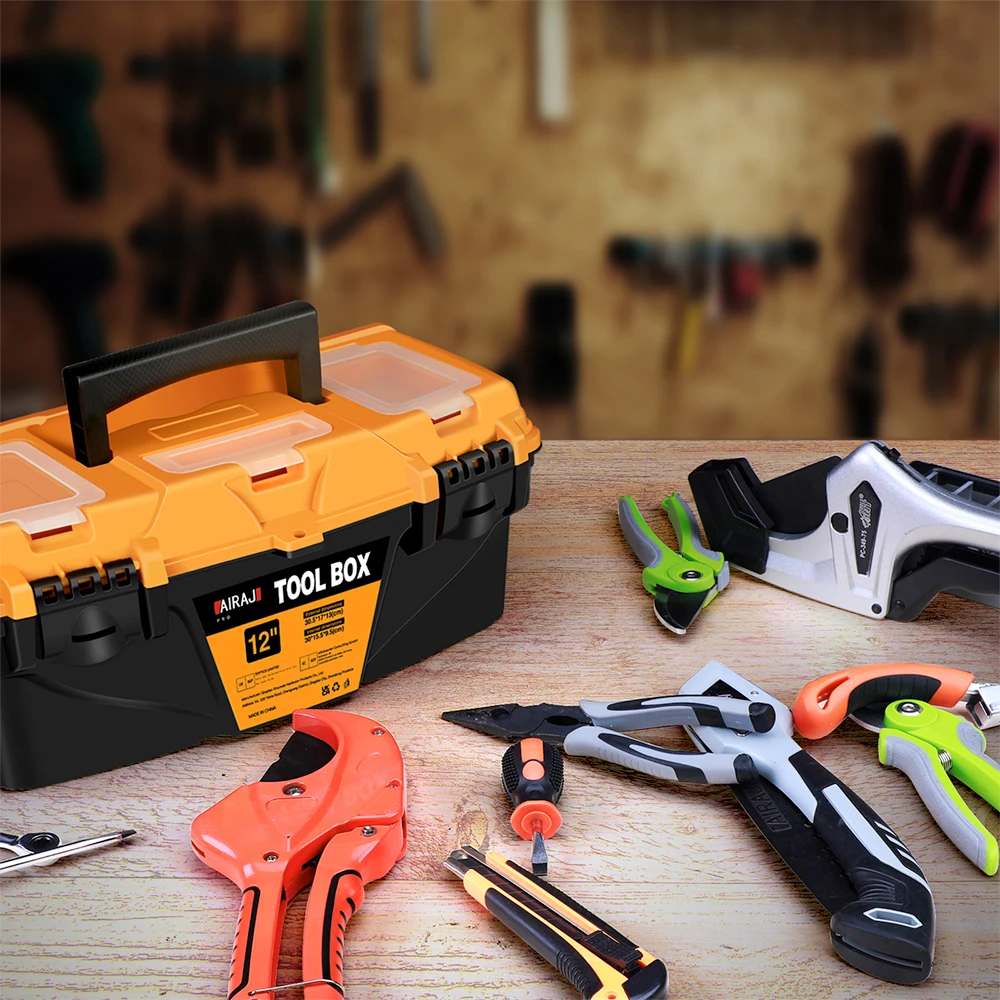AIRAJ 15/12 Inch Hardware Tools Box, Plastic Thick Combination Suitcase Electrician Carpenter Electric Drill Storage Box