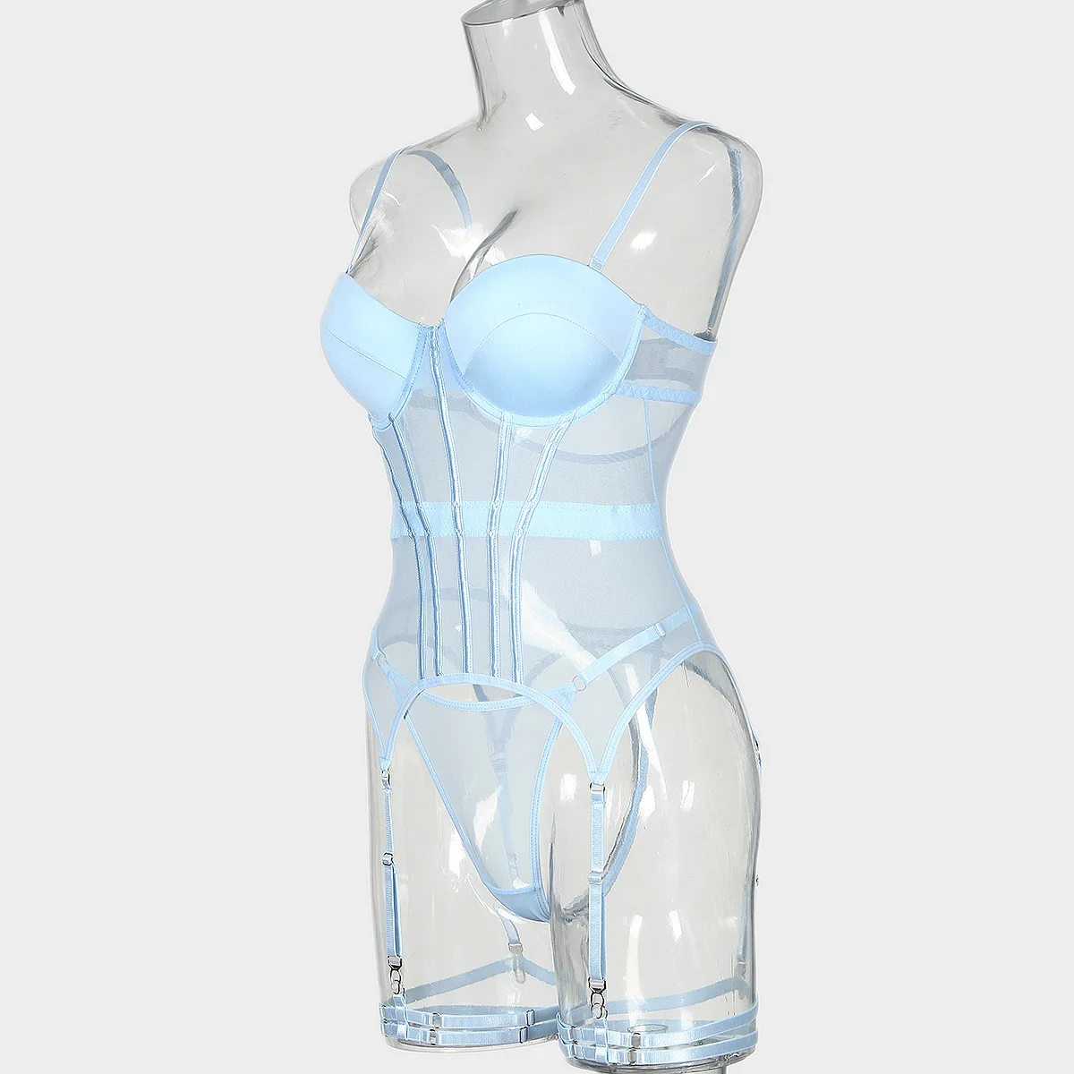 MUZISKAT Mesh Lingerie Luxury Brand Bodysuit Backless Tops for Women 3 Piece Lingerie Set with Garter Sexydresses for Women