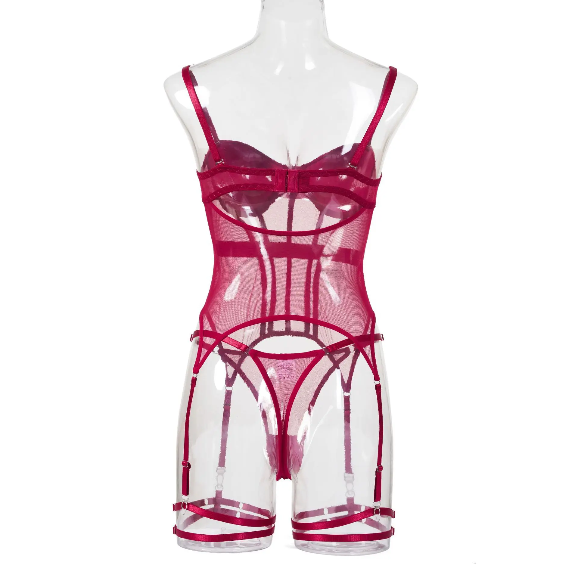 MUZISKAT Mesh Lingerie Luxury Brand Bodysuit Backless Tops for Women 3 Piece Lingerie Set with Garter Sexydresses for Women