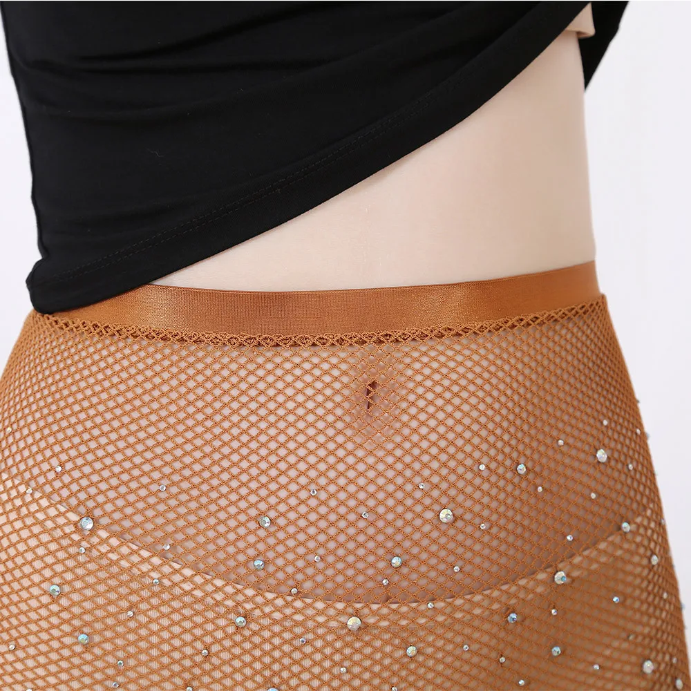 Sexy Women Latin Dance Competitions Rhinestone Pantyhose Hard Yarn Elastic Shiny Fishnet Stockings Professional Tights