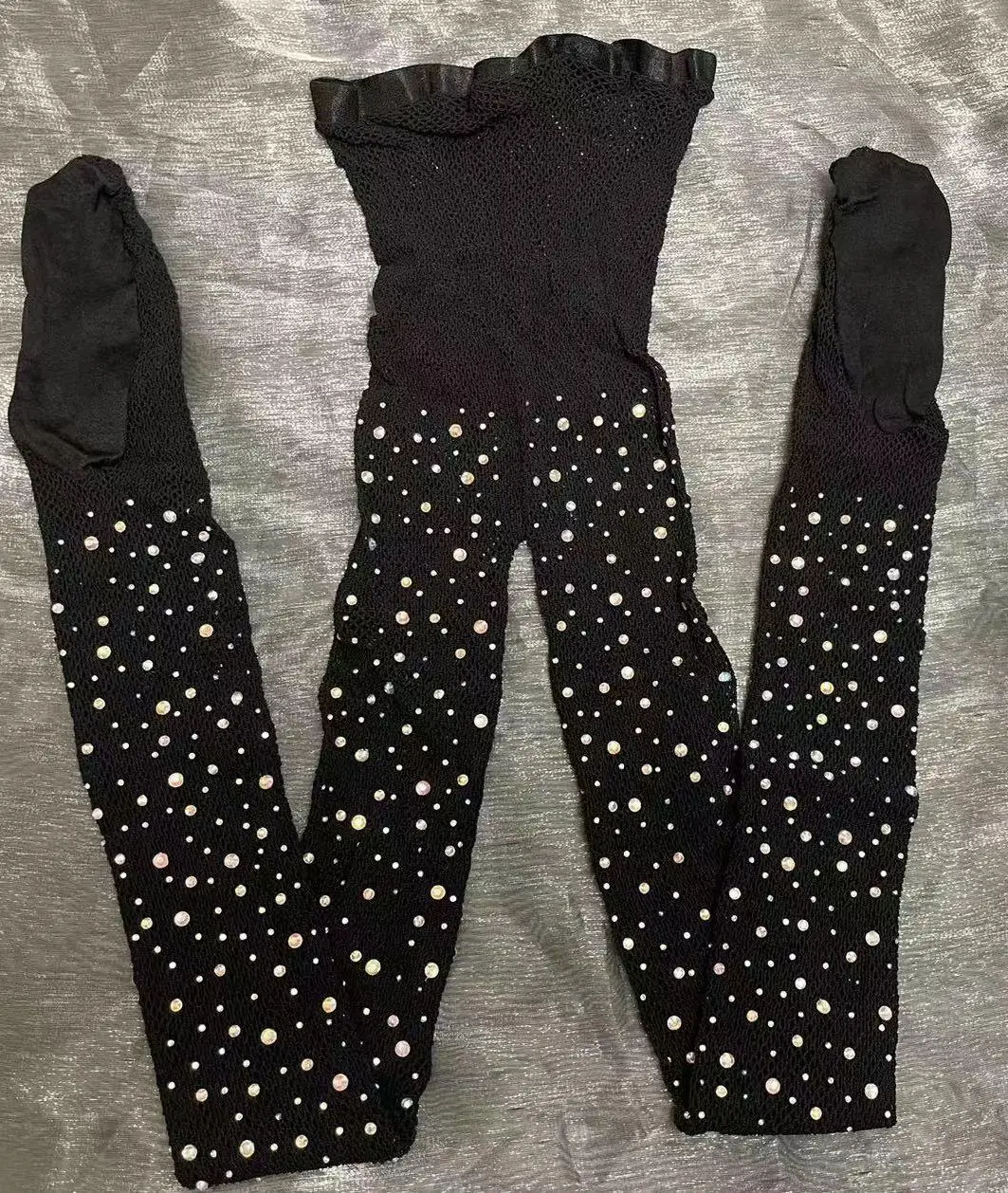 Sexy Women Latin Dance Competitions Rhinestone Pantyhose Hard Yarn Elastic Shiny Fishnet Stockings Professional Tights