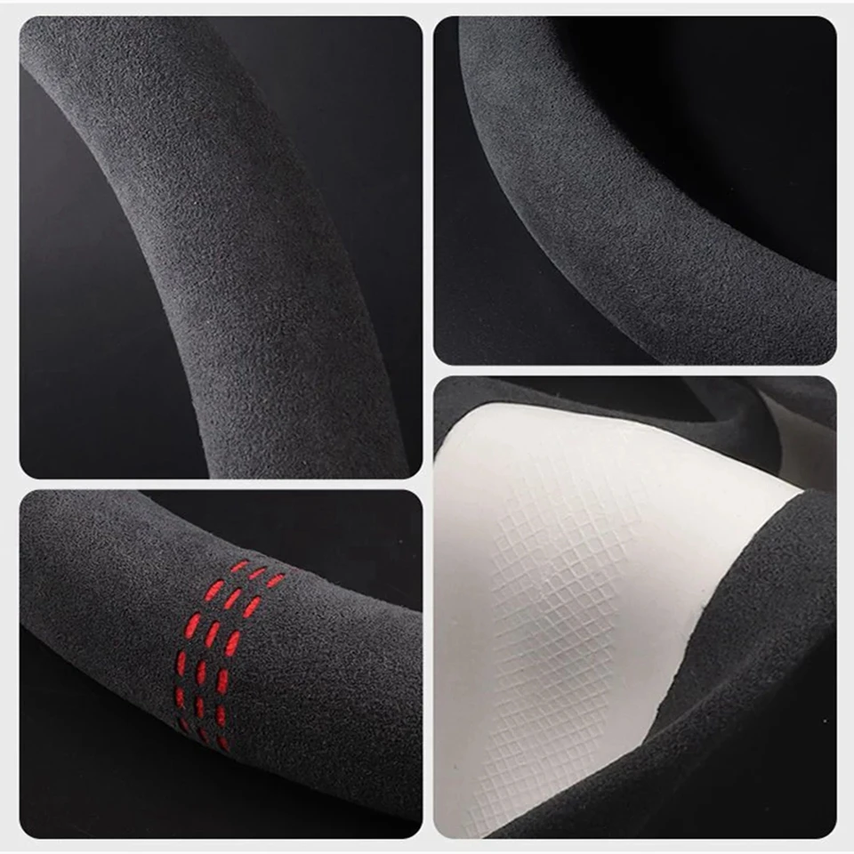 Car Steering Wheel Covers Cowhide Suede Steering Wheel Cover Wrap Universal 37-38cm Breathable Steering Covers Car Accessories