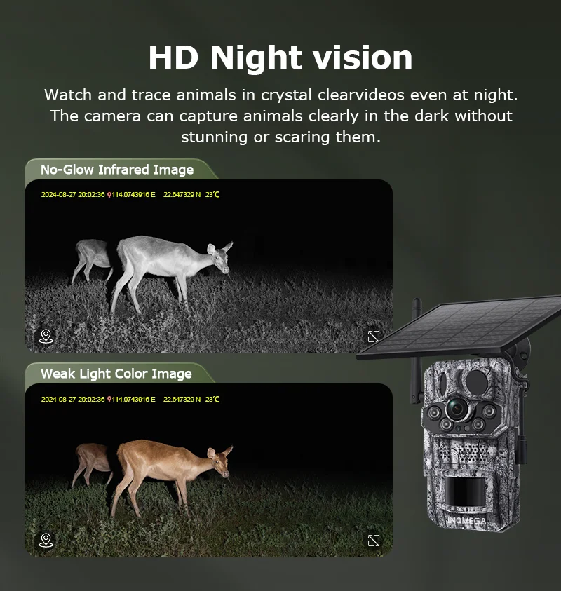 INQMEGA4G 2K 5MP PIR Motion Activated  Trigger Time Night Vision IP66 Hunting Trail Wildlife Battery Solar Camera Forest