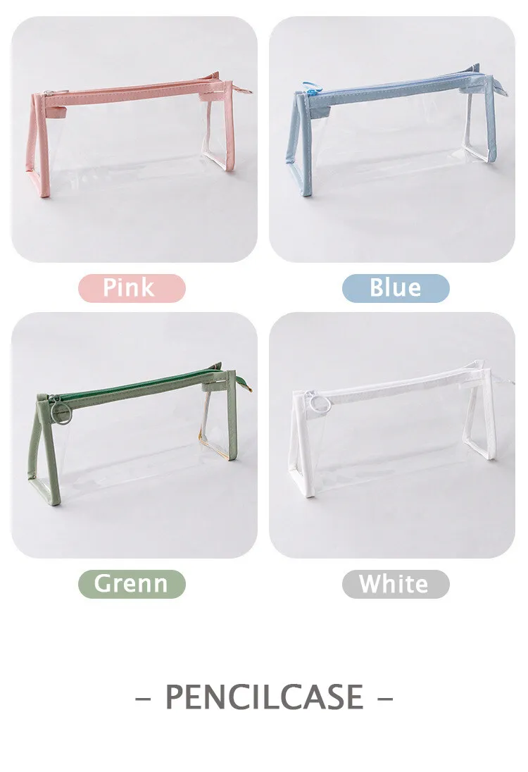 Transparent Pencil Case Large Capacity Simple Pen Bag Kawaii Cosmetic Bag School Study Stationery Office Supplies
