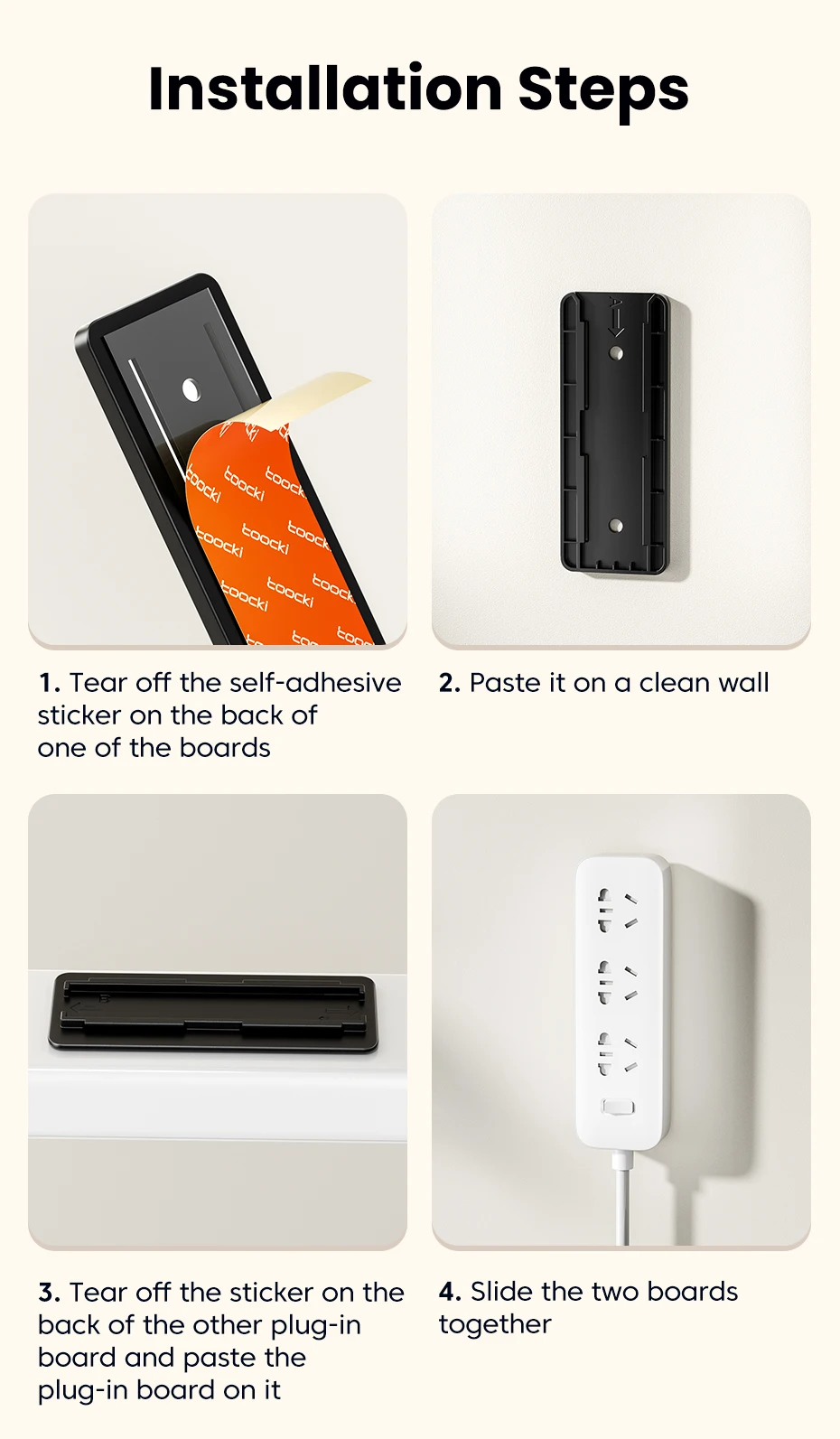 Toocki 1/3PCS Power Strip Holder Wall-hanging Power Strip Socket Mount Self-Adhesive Destop Cable Wire Organizer