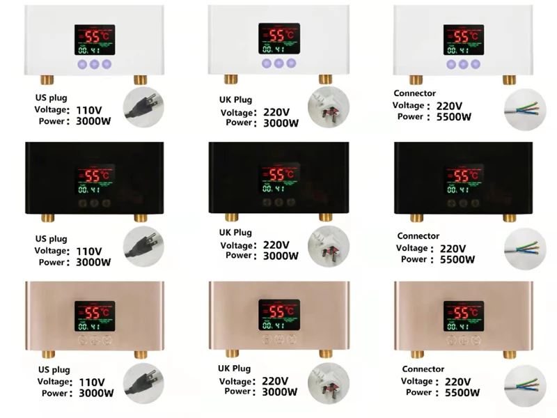 110V/220V Instant Water Heater 3000W/5500W Wall-Mounted Electric Heaters for Bathroom Hot Water Shower and Home Kitchen Heating