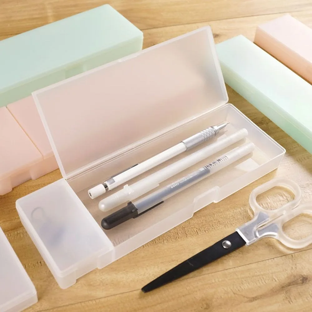 Simple Frosted Translucent Pencil Case Non-toxic Hard Plastic Pen Box Students Gift Stationery Box School Office Supplies