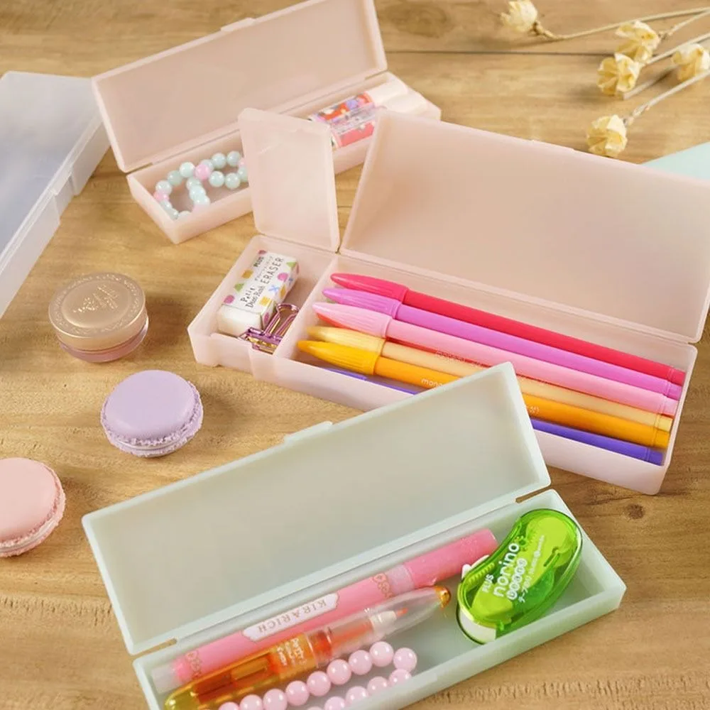 Simple Frosted Translucent Pencil Case Non-toxic Hard Plastic Pen Box Students Gift Stationery Box School Office Supplies