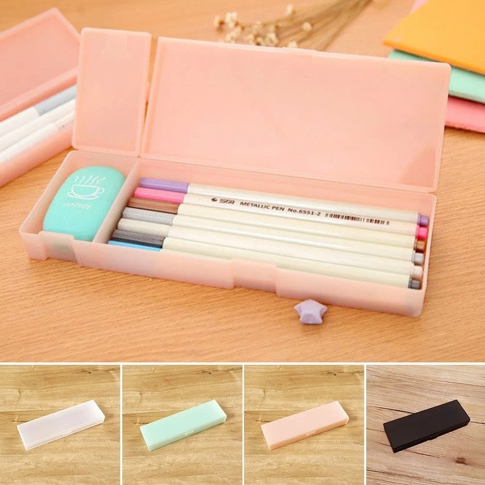Simple Frosted Translucent Pencil Case Non-toxic Hard Plastic Pen Box Students Gift Stationery Box School Office Supplies