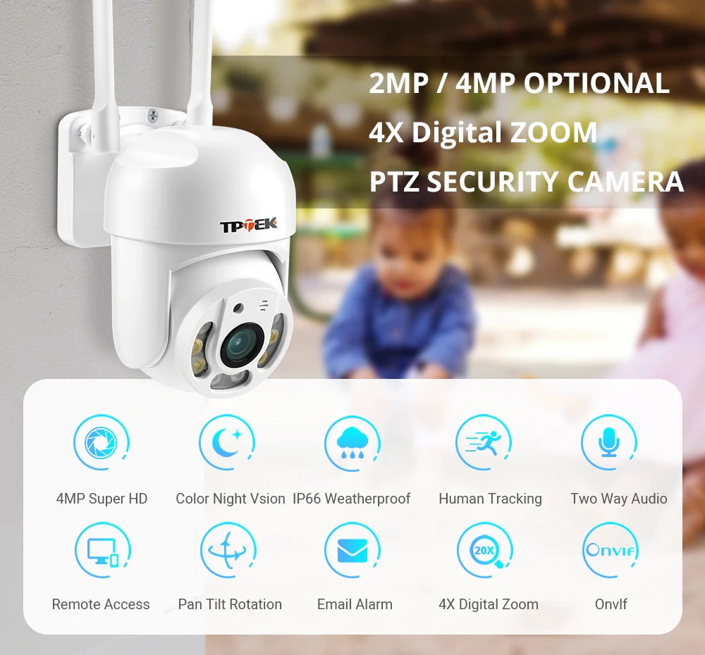 4MP PTZ WIFI IP Camera 1080P CCTV Surveillance Security Protection Wi Fi Outdoor 4X Digital Zoom Street CamHipro CamHi Camara