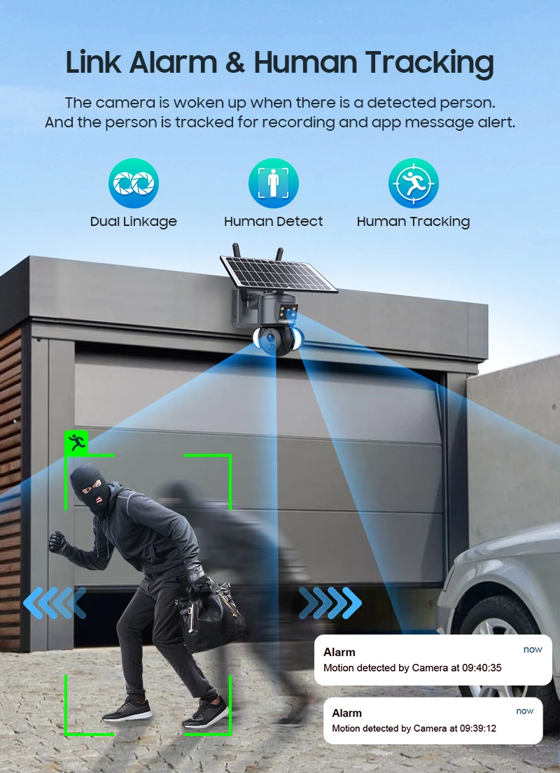 SHIWOJIA 4K 8MP Solar Camera 4G SIM/WIFI Security Outdoor Dual Lens Recording Humanoid Tracking Color Night Vision PTZ Cam