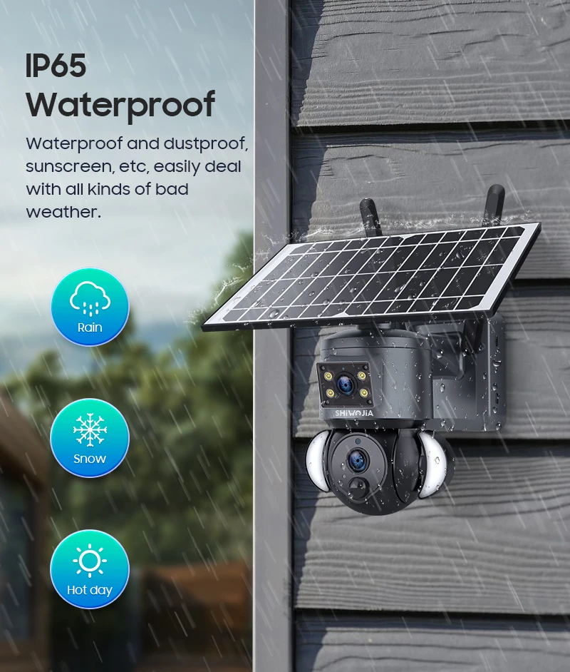 SHIWOJIA 4K 8MP Solar Camera 4G SIM/WIFI Security Outdoor Dual Lens Recording Humanoid Tracking Color Night Vision PTZ Cam