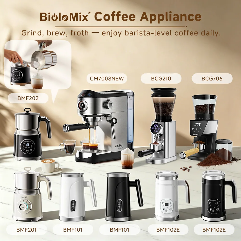 BioloMix Automatic Burr Mill Electric Coffee Grinder with 30 Gears for Espresso American Coffee Pour Over Visual Bean Storage