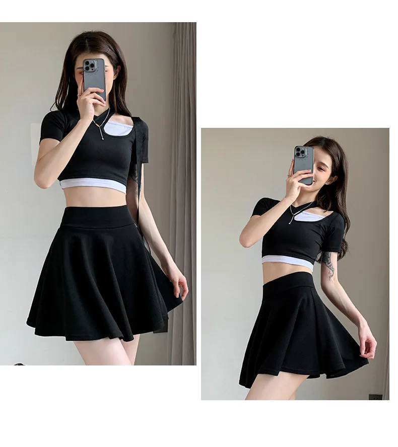 Summer Women's Skirts Fashion Sexy Mini Elastic Pleated Sun Skirts For School Girl Uniform Korean Black High Waist Tennis Skirts