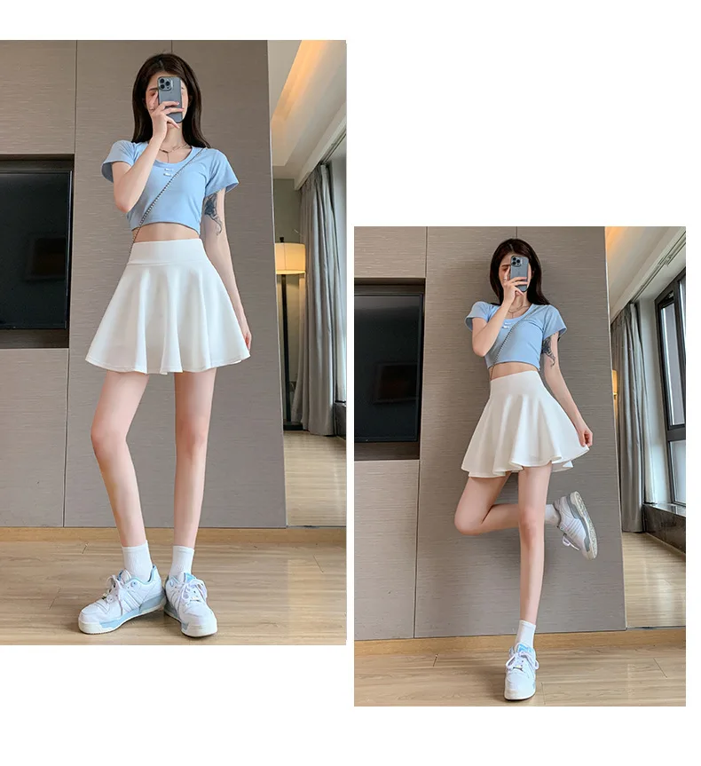 Summer Women's Skirts Fashion Sexy Mini Elastic Pleated Sun Skirts For School Girl Uniform Korean Black High Waist Tennis Skirts
