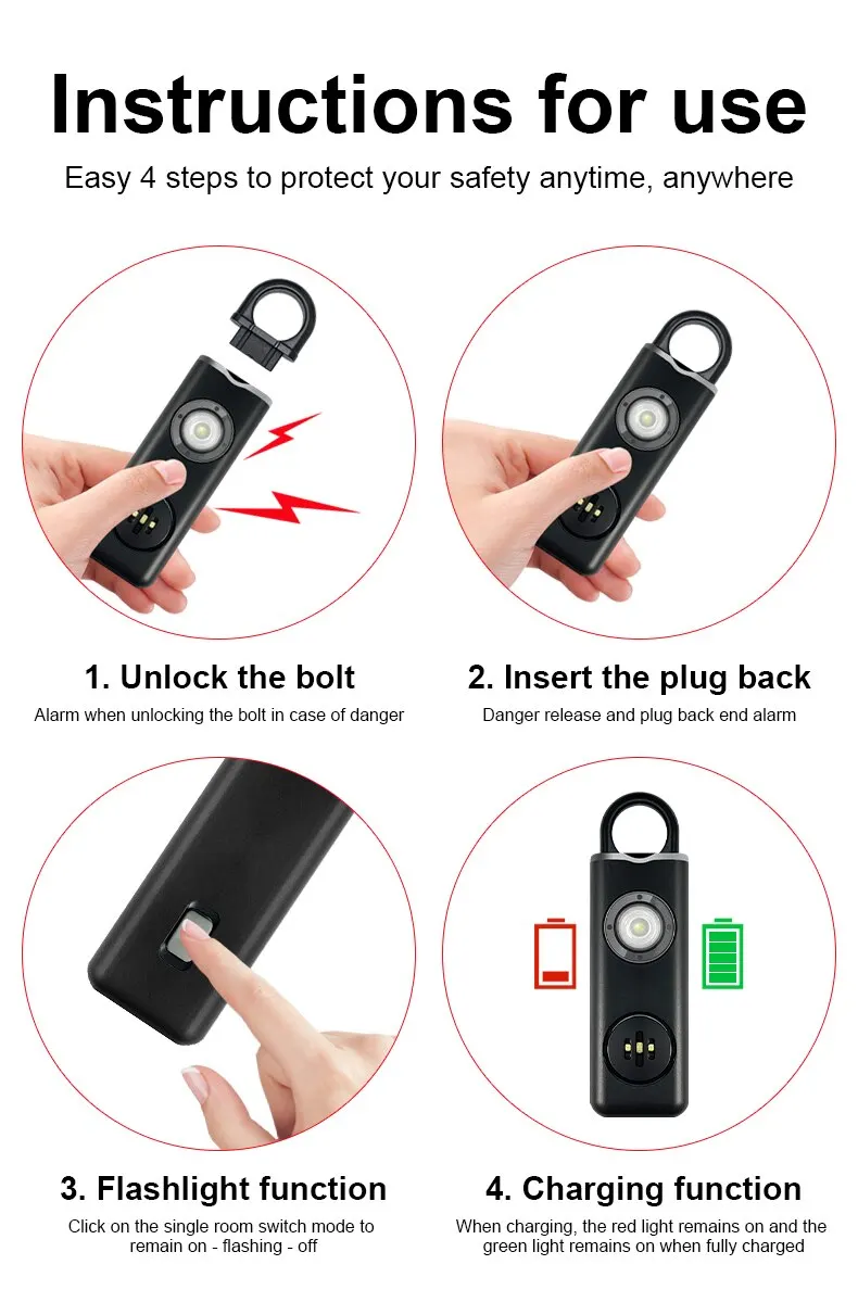 He Original Personal Safety Siren for Women - 130dB Siren, Strobe & Key Chain 3 Pop Colors AF2004 Anti Robbery Call for Help