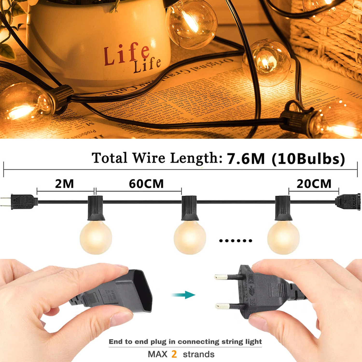 Retro Street Garland G40 String Outdoor Connectable Garden Street Garland Lighting Outdoor Gazebo Lights Birthday Wedding Decora
