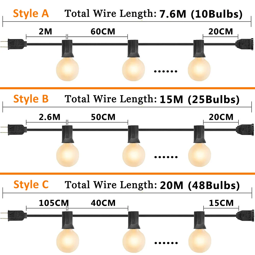 Retro Street Garland G40 String Outdoor Connectable Garden Street Garland Lighting Outdoor Gazebo Lights Birthday Wedding Decora