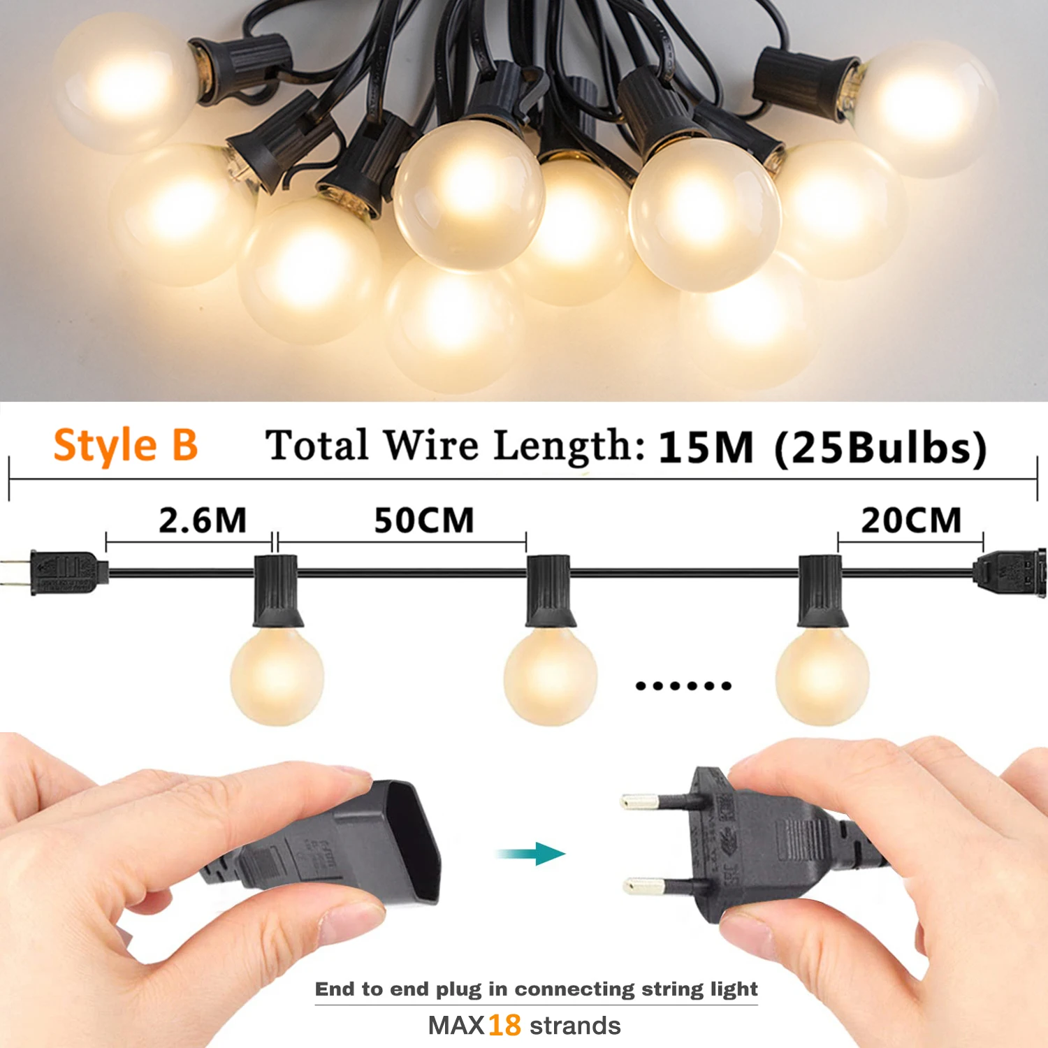 Retro Street Garland G40 String Outdoor Connectable Garden Street Garland Lighting Outdoor Gazebo Lights Birthday Wedding Decora