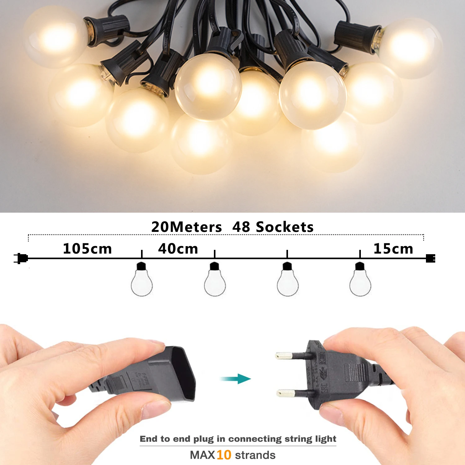 Retro Street Garland G40 String Outdoor Connectable Garden Street Garland Lighting Outdoor Gazebo Lights Birthday Wedding Decora