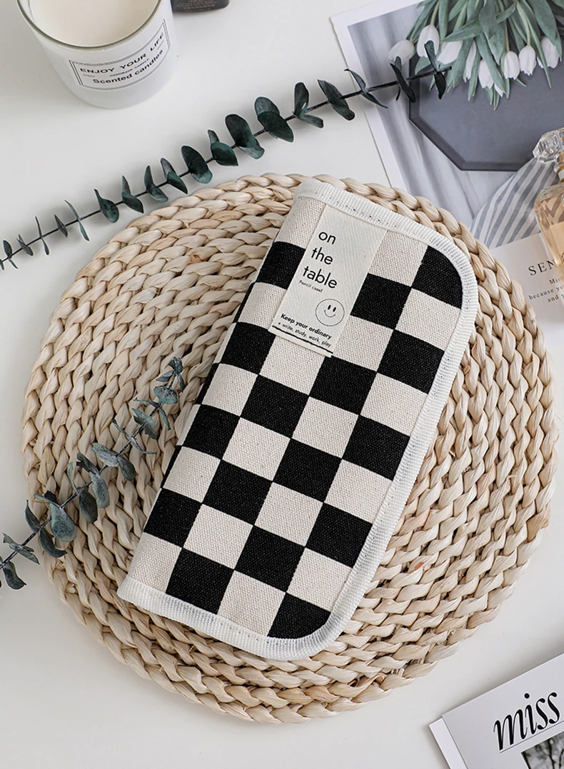 Simple Black and White Plaid Canvas Pencil Case School pencil case Kawaii Stationery Storage Bag aesthetic stationery