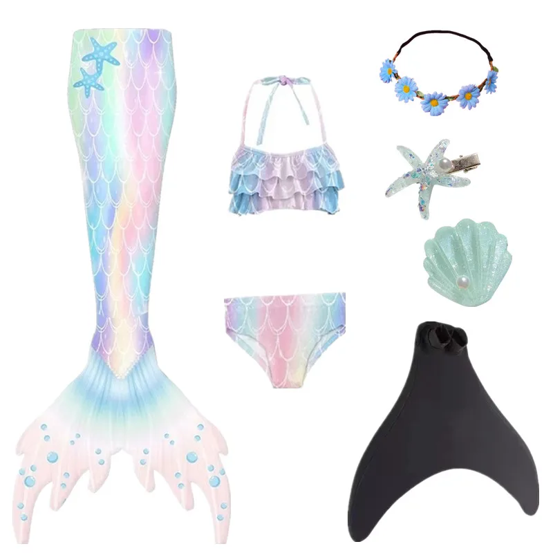 NEW Summer kids Swimming Mermaid Tail Mermaid Costume Cosplay Children Princess Party Fantasy Swimsuit Can Add Monofin Fin Xmas