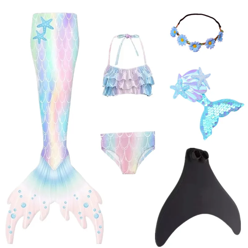 NEW Summer kids Swimming Mermaid Tail Mermaid Costume Cosplay Children Princess Party Fantasy Swimsuit Can Add Monofin Fin Xmas
