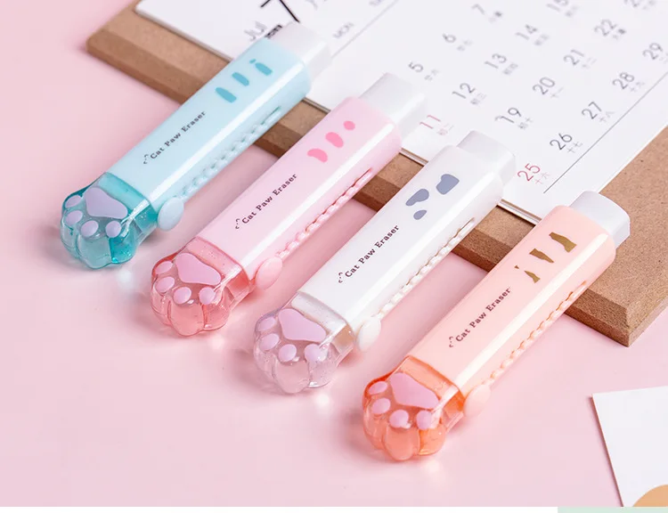 Kawaii Retractable Eraser Cute Cat Korean Stationery Rubber Drawing Erasers Children's school supplies Office